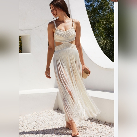 PatBO Fringe Beach Dress with Pearl Straps - Picture 2 of 16